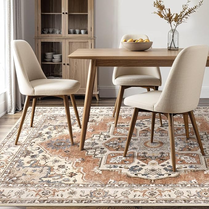 9x12 Washable Area Rug: Vintage Neutral Soft Non Slip Thin Large Floor Carpet - Image 9