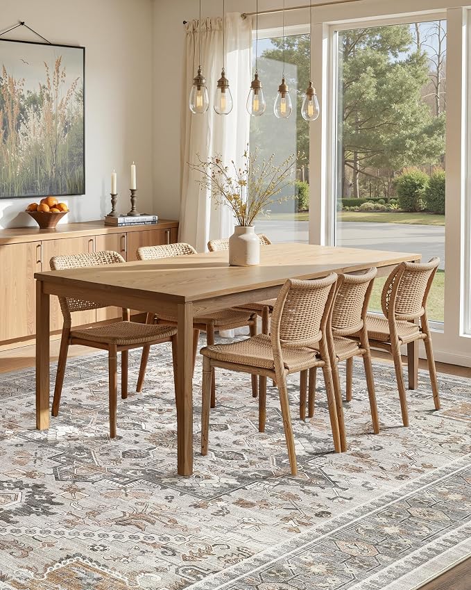 10x12 Vintage Area Rug: Washable Neutral Soft Non Slip Thin Large Floor Carpet - Image 7