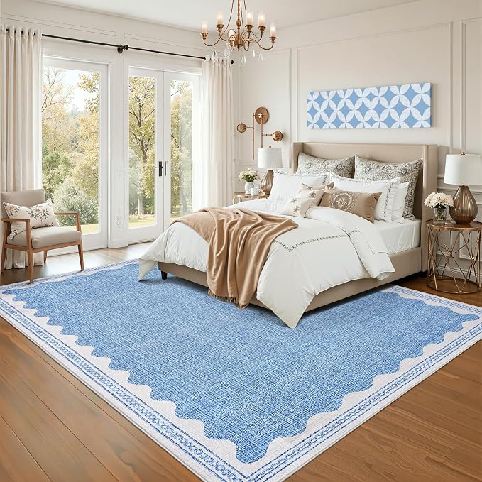 GarveeHome Scalloped Blue Washable Rugs 10x13 Rug - Image 2