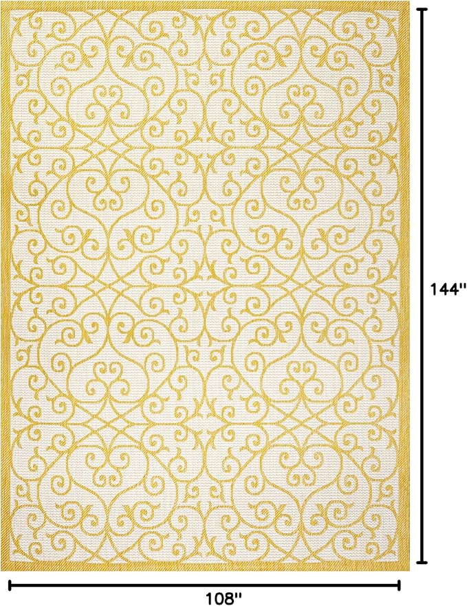 JONATHAN Y Vintage Filigree Indoor Outdoor Area Rug 9X12 Cream/Yellow, Madrid - Image 2