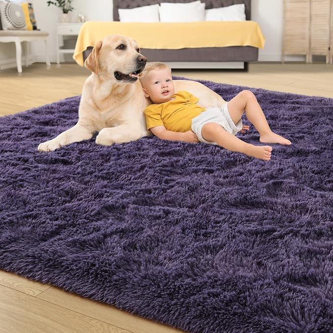 Tepook 4x6 Area Rugs for Living Room, Soft Fluffy Shag Gray Purple Rug for - Image 4