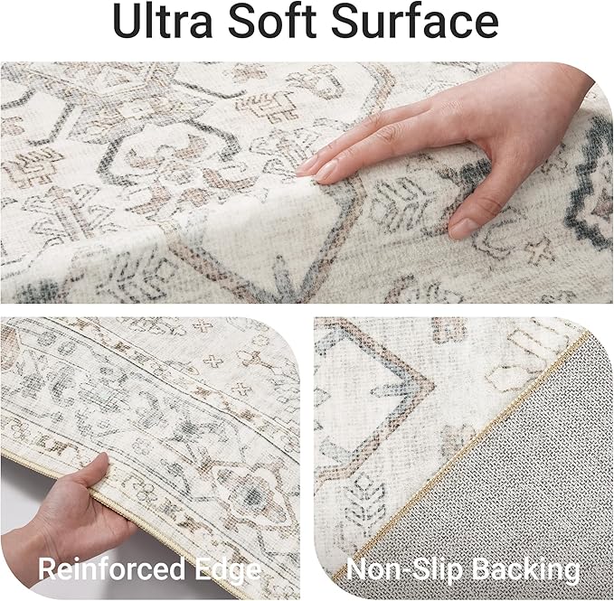befbee 8x10 Area Rugs for Living Rooms, Stain Resistant Neutral Washable Rugs - Image 3