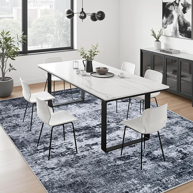 8x8 Area Rug Living Room Rug: Washable Modern Abstract Soft Thin Rug Indoor - Image 4