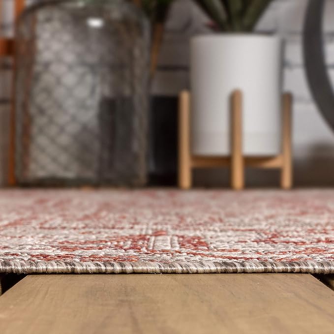 JONATHAN Y Boho Medallion Indoor Outdoor Octagon Area Rug 5 Ft Red/Taupe - Image 6