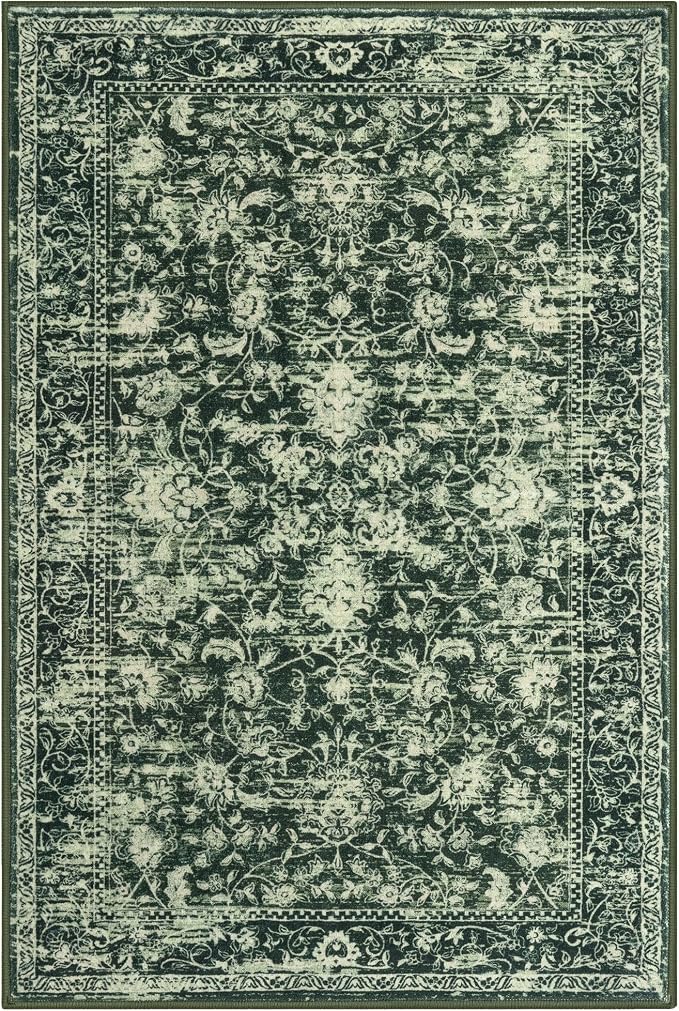 KILOCOCO Area Rug 3x5 Entryway Rug Washable Printed Vintage Floral Rubber - Image 9