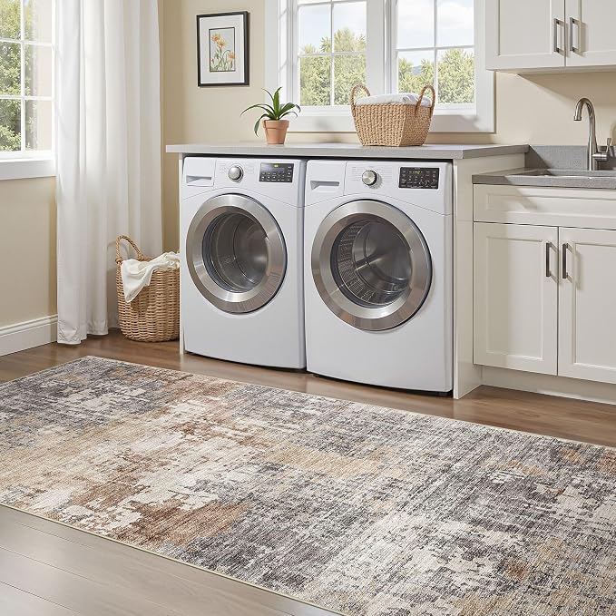 DMOYEST Washable Runner Rug for Hallway: 3x8 Neutral Modern Abstract Low Pile - Image 7