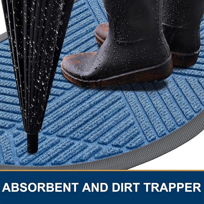 Smiry Half Circle Front Door Mat Outside Entrance, Heavy Duty Sturdy Natural - Image 3