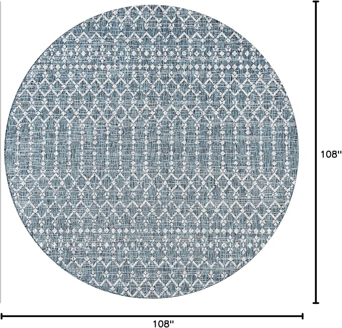 JONATHAN Y Moroccan Geometric Indoor Outdoor Round Area Rug 9 Ft Teal/Gray - Image 2