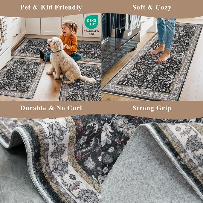Kitchen Rug Sets 4-Piece with Runner – Washable Non-Slip Floor Mats - Image 4