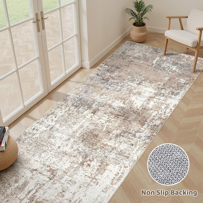 Runner Rug Kitchen Washable Rugs: 3x8 Non-Slip Abstract Soft Modern Stain - Image 3