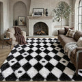 PureCozy Checkered Rug 8x10 Fluffy Shag Living Room Black and White Area Rug by PureCozy