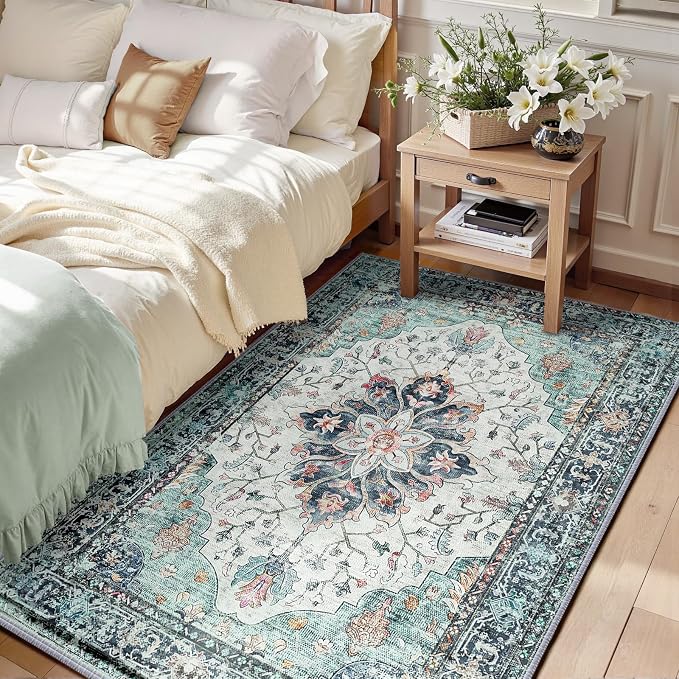 RELEANY Area Rugs 3'x4' Washable Non-Slip, Floral Vintage Distress Medallion by RELEANY