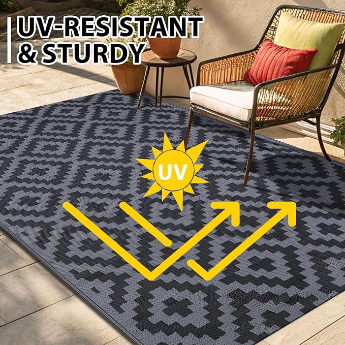 Smiry Waterproof Outdoor Rug 6x9 ft, Reversible Plastic Straw Patio Camping Rugs - Image 5