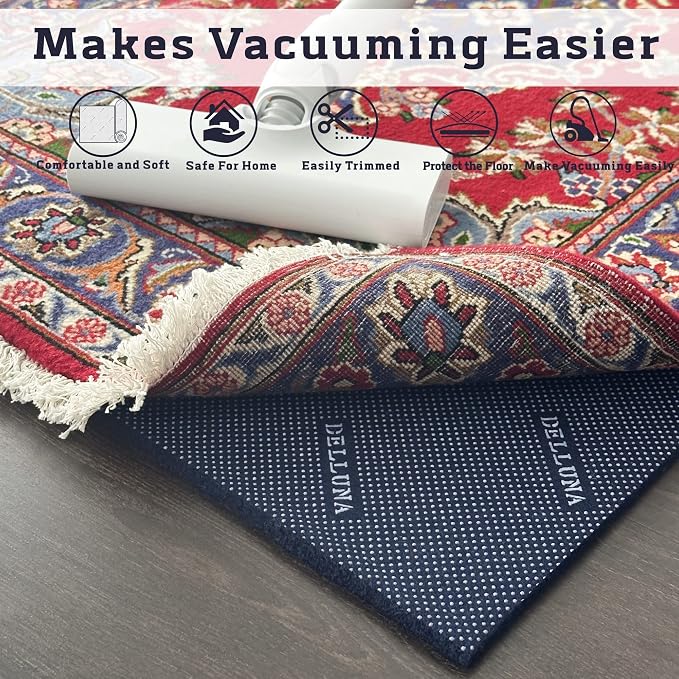 DELLUNA Non-Slip Area Rug Pad 9'x12', 3/8" Thick Double Side Rubber + Felt - Image 6