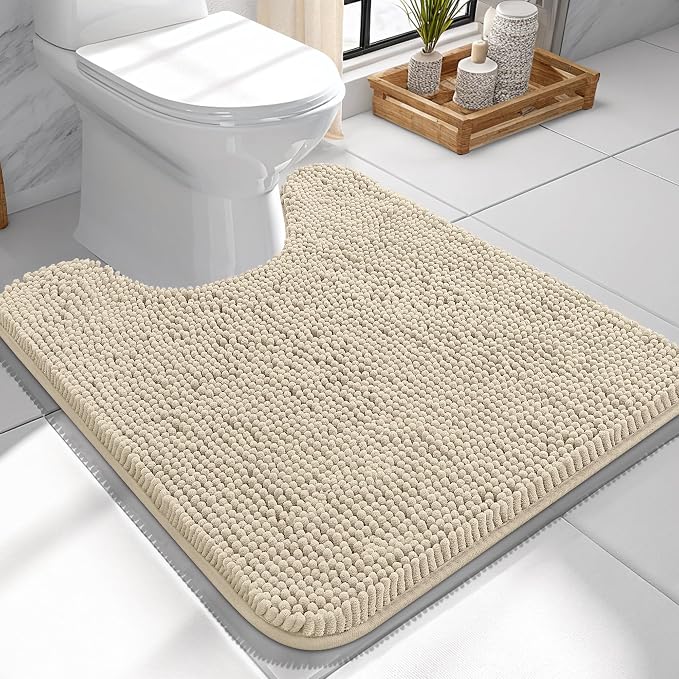 OLANLY Toilet Rugs U-Shaped 24x24, Extra Soft Absorbent Chenille Contour by OLANLY