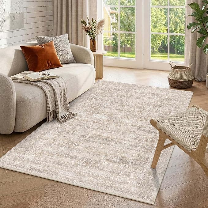Latte&Fog 4x6 Beige Rugs for Living Room, Vintage Washable Area Rug for Bedroom by LatteFog