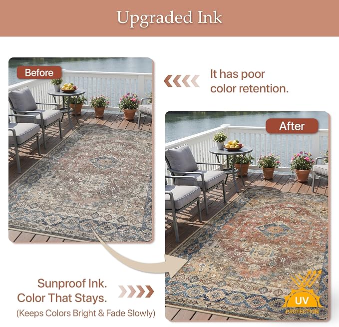 GENIMO Outdoor & Indoor Area Rug 6'x9', Waterproof, Non-Shedding, Easy Cleaning - Image 5