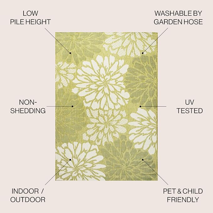 JONATHAN Y Floral Textured Weave Indoor Outdoor Area Rug 3X5 Green/Cream - Image 2