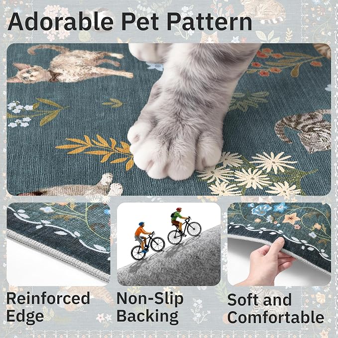 Soalmost 2x3 Cat Rugs for Entryway, Machine Washable Door Mat Animal Floral - Image 7