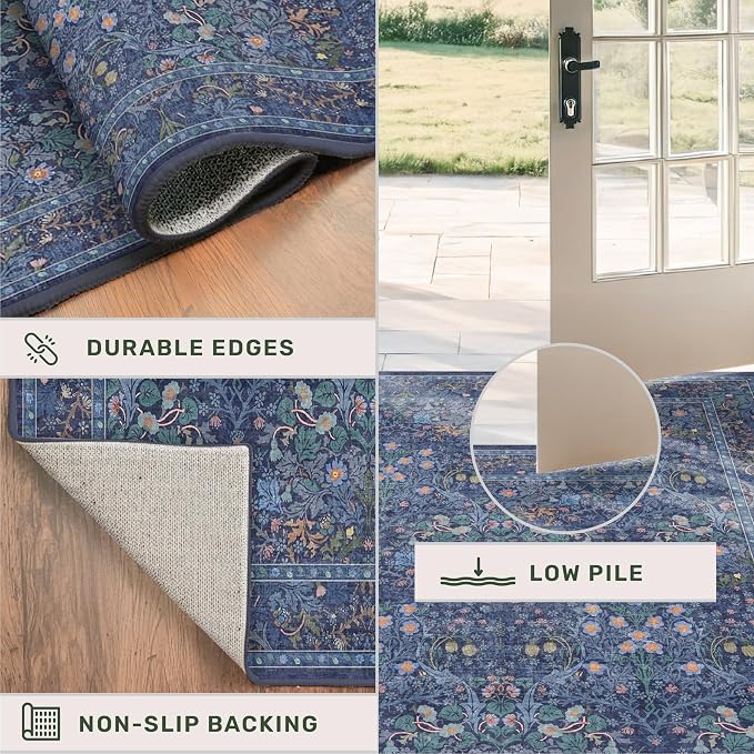 Washable Dark Blue Rug for Living Room - Image 6