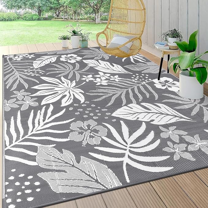 Pauwer Waterproof Outdoor Rug 9x12, Reversible Plastic Straw Patio Camping Rug by Pauwer