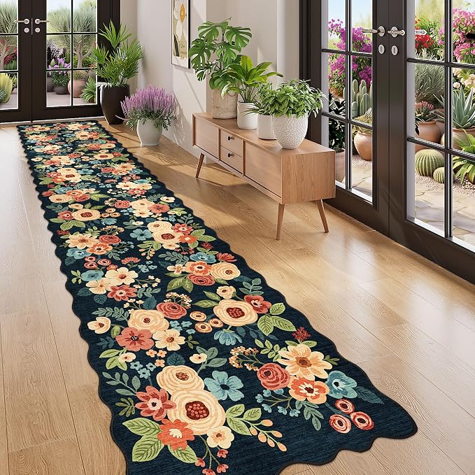 DUKINO 2.6x12 Runner Rug for Hallway, Non Slip Floral Washable Kitchen Rug - Image 3