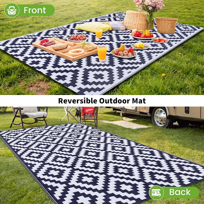 Smiry Waterproof Outdoor Rug 10X14 ft, Reversible Plastic Straw Patio Camping - Image 6