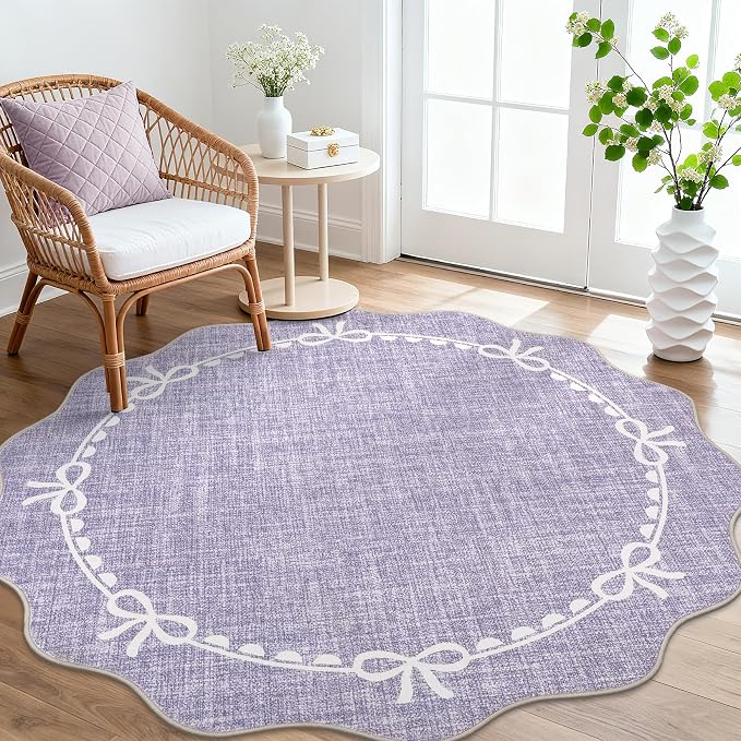 GarveeHome Scalloped Bow Rug for Living Room, 4ft Round Rugs Washable Solid - Image 8
