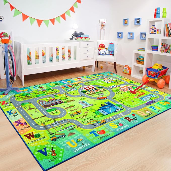 Chicrug 6x9 Car Road Area Rug for Kids Playroom Bedroom, Non Slip Low Pile - Image 6