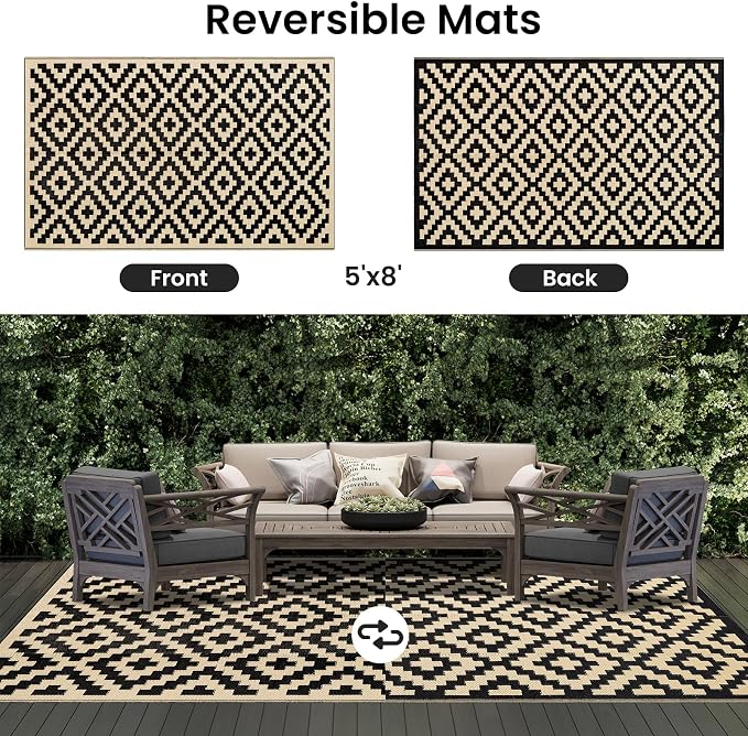 Smiry Waterproof Outdoor Rug 5x8 ft, Reversible Plastic Straw Patio Camping Rugs - Image 3