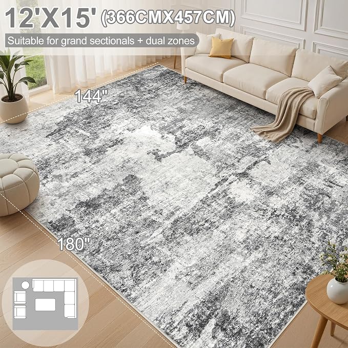 DMOYEST 12x15 Area Rug for Living Room, Washable & Non Slip Large Indoor Carpet - Image 2