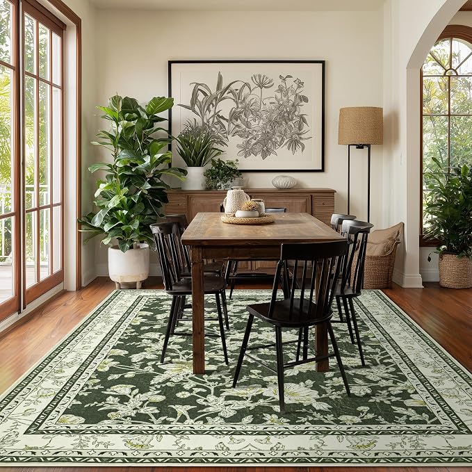 Olive Green Boho 9x12 Rug Living Room Extra Large Washable Non Slip Soft - Image 6