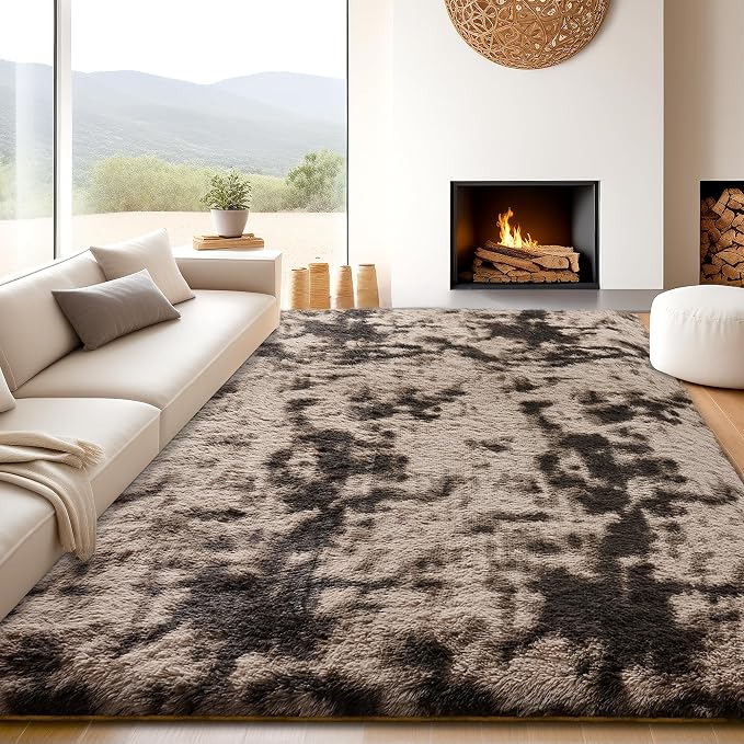 9x12 Tie-Dyed Brown Area Rugs for Living Room, Large Fluffy Shag Rug for - Image 3