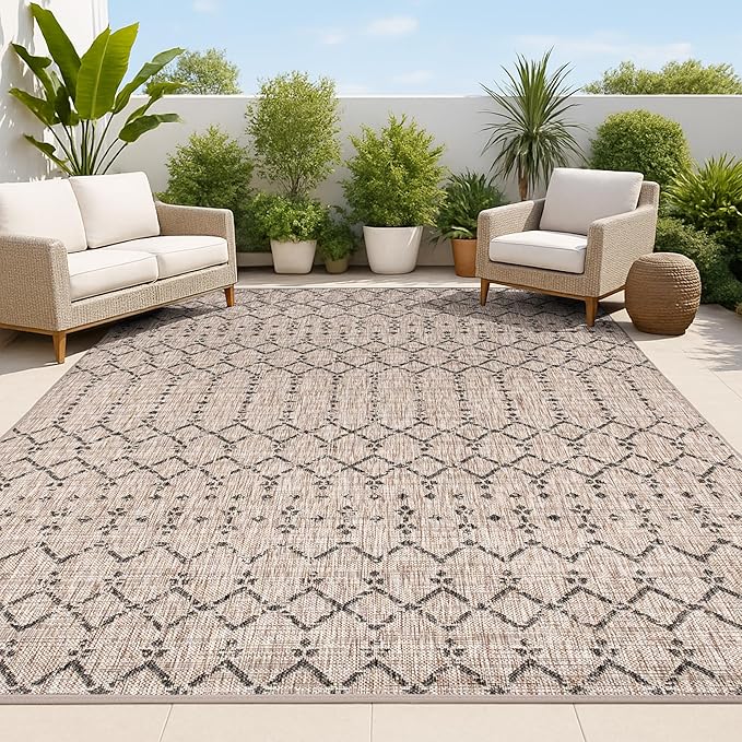 JONATHAN Y Moroccan Geometric Indoor Outdoor Area Rug 8X10 Natural/Black by JONATHANY