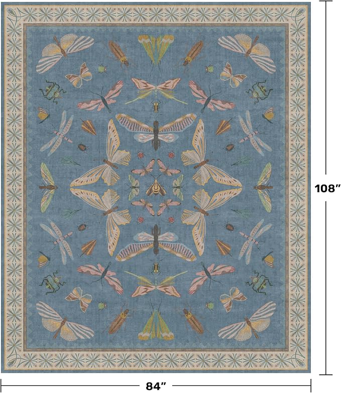 Washable 7x9 Area Rug for Living Room, Dusty Blue Modern Boho Carpet for - Image 2