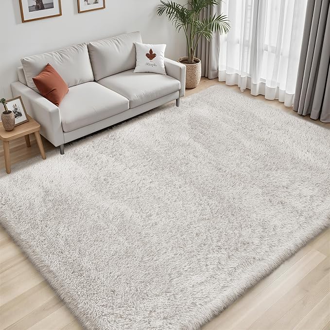 Area Rug for Living Room Bedroom: 4x6 White Soft Fluffy Shag Upgrade Non-Slip - Image 3