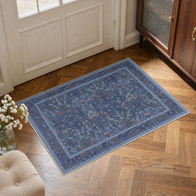 GENIMO 2x3 Washable Rug Non Slip Low Pile Entryway Rug, Modern Floral Foliage by GENIMO