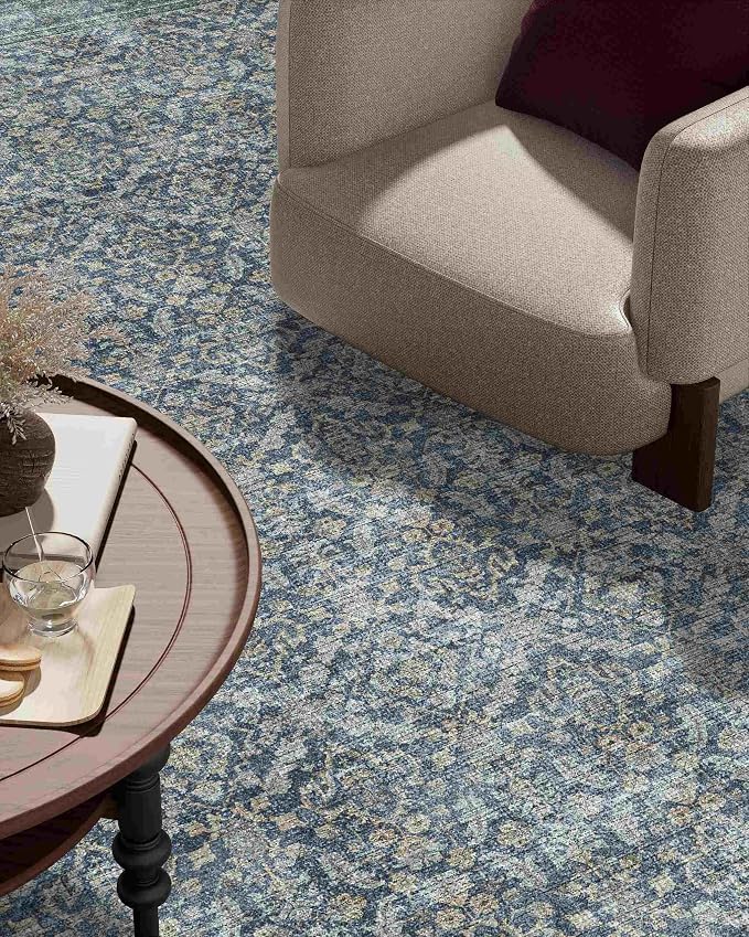 Latte&Fog 8x10 Area Rugs for Living Room, Large Vintage Blue Washable Rug - Image 6