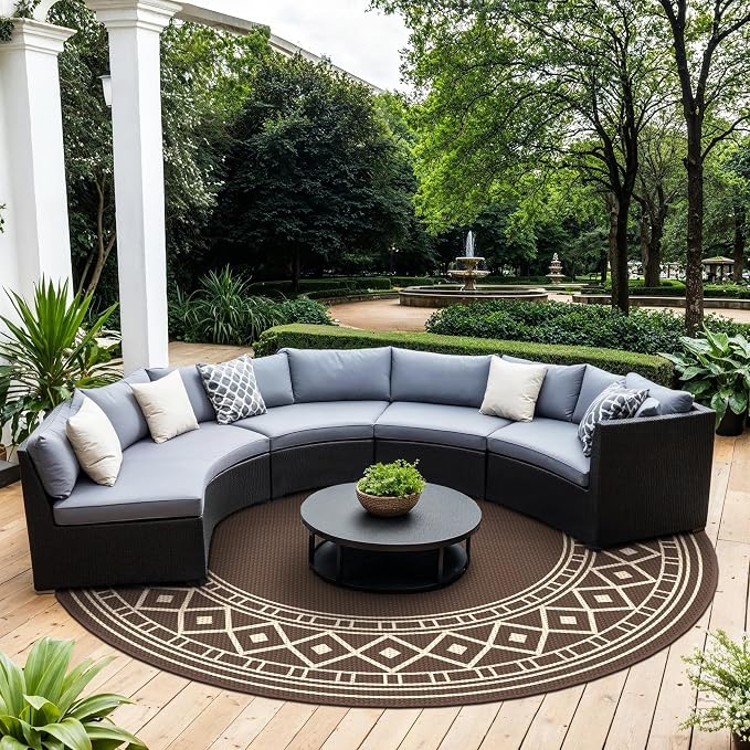 GENIMO Outdoor Rug Waterproof for Patio Decor, Round 10' Foldable Reversible - Image 2