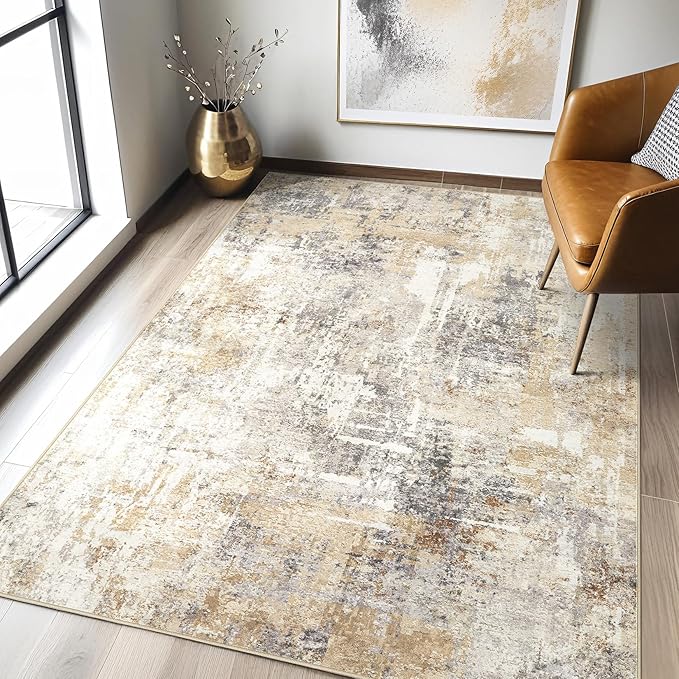 3X5 Rug Washable Area Rugs: Abstract Modern Soft Stain Resistant Indoor Floor by LOONGRUG