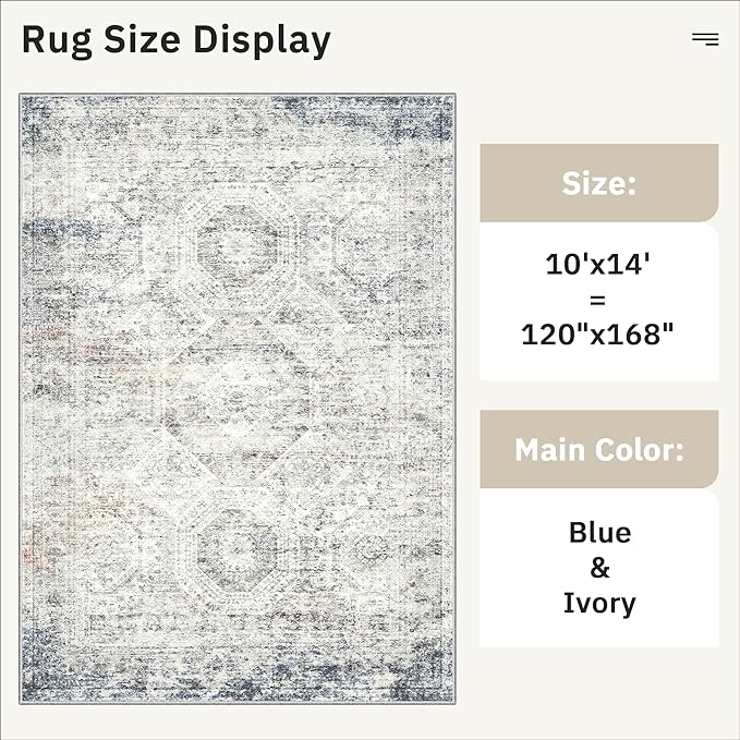 Soalmost 10x14 Area Rugs for Living Room, Non Slip Machine Washable Vintage Rugs - Image 4