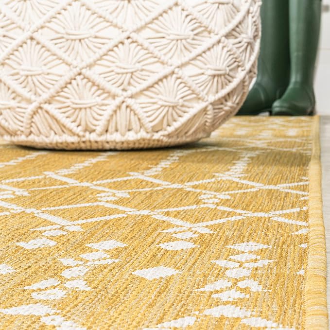JONATHAN Y Moroccan Geometric Indoor Outdoor Round Area Rug 5 Ft Yellow/Cream - Image 6