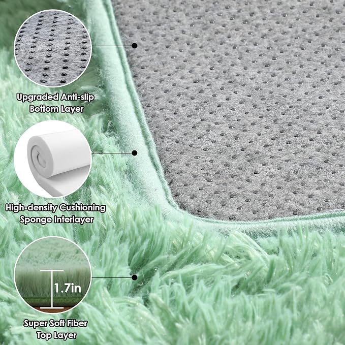 ONASAR Sage Green Rugs for Living Room Bedroom, 5x8 Fluffy Bedside Area Rug - Image 3
