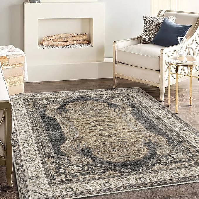 CHAMPLANT Washable Area Rug 4'x6' Vintage Traditional Floor Cover Foldable Thin - Image 2