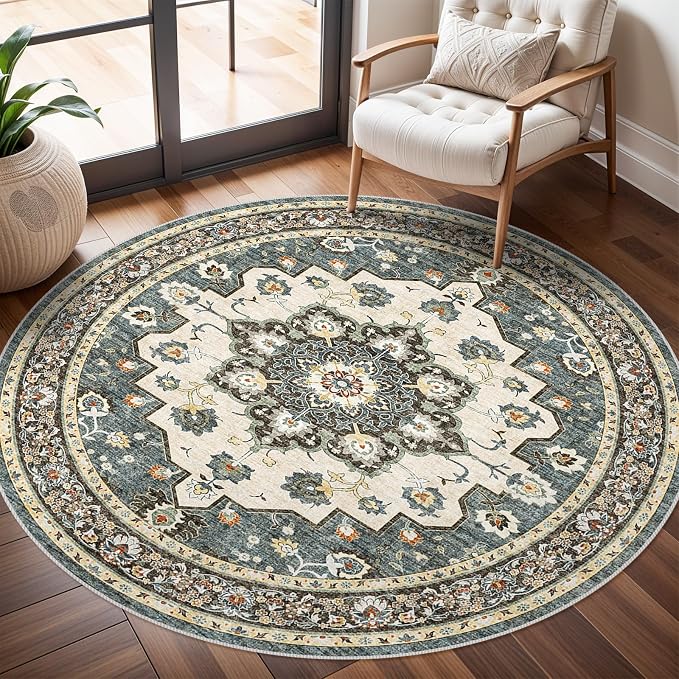 TOPRUUG Washable Oriental Area Rug - 6ft Round Rugs by TOPRUUG
