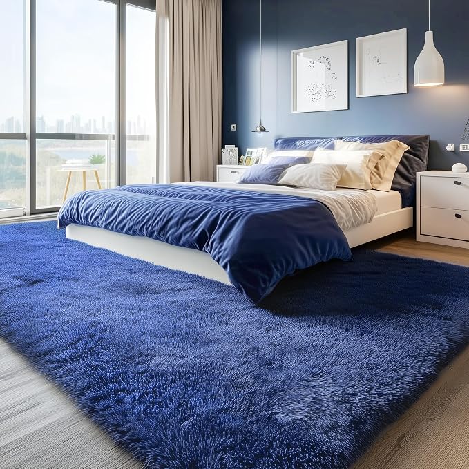 PAGISOFE Blue Rug 4x6 Ft Fluffy Shag Rugs - Image 3