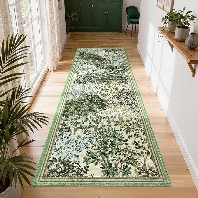 GarveeHome Forest Runner Rug 2.5x10, Botanical Low Pile Non Slip Stain by GarveeHome