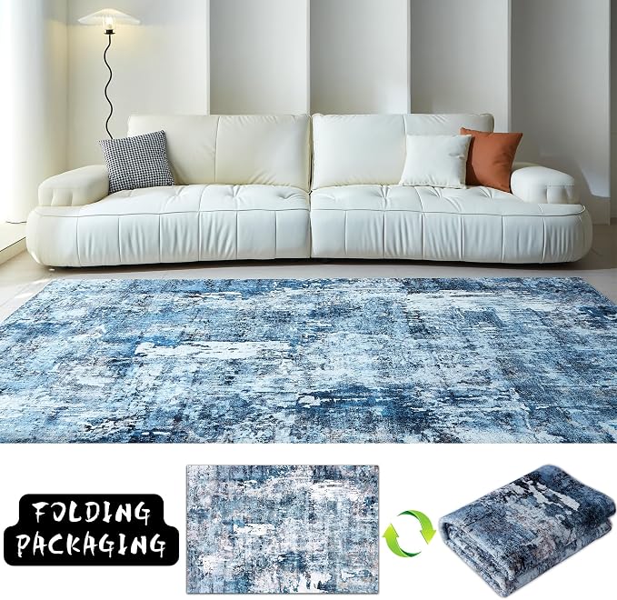 Rugcomf 3x5 Area Rug Blue Soft Abstract Boho Vintage Pattern Non-Slip - Image 5