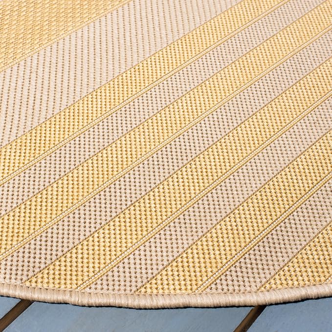 SAFAVIEH Courtyard Collection 6'7" Round Gold/Beige CY6062 Stripe Indoor/ - Image 4