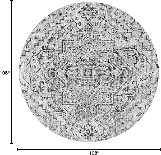 JONATHAN Y Boho Medallion Indoor Outdoor Round Area Rug 9 Ft Black/Gray - Image 2